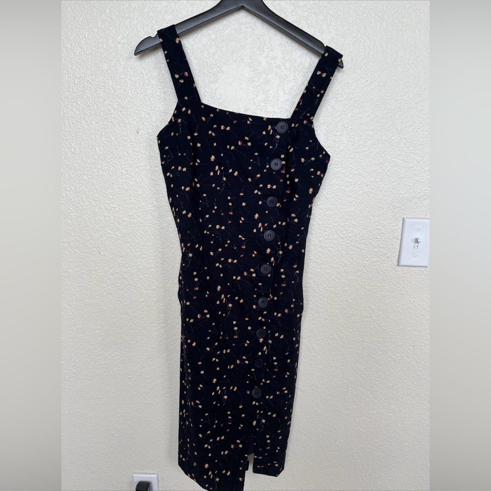 Anthropologie Skies are Blue Corduroy Overall Dress Button Floral Size XS Pocket